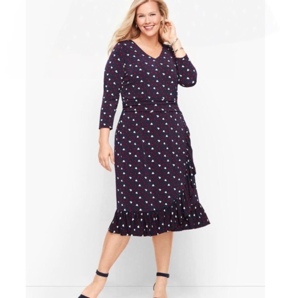 Talbots‎ heart polka dot faux wrap dress sz 16